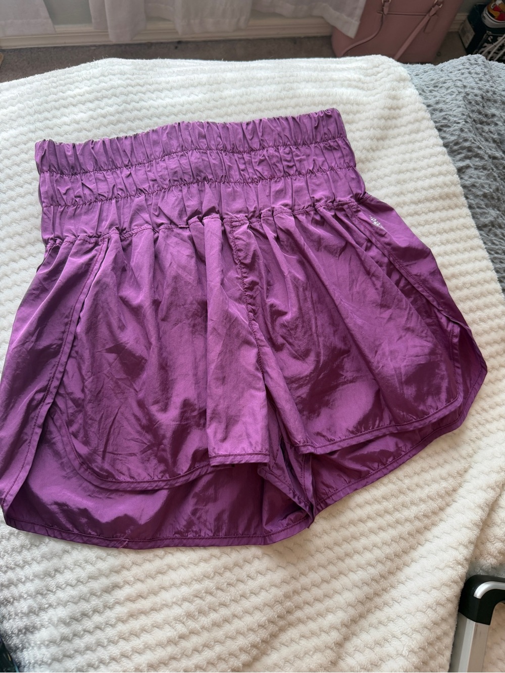 Free People Shiny Ruched Waist Purple Athletic Shorts
